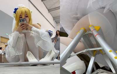 Quay Lén Cosplayer Mặc Quần Tất Lột Sì Líp Trắng Phau